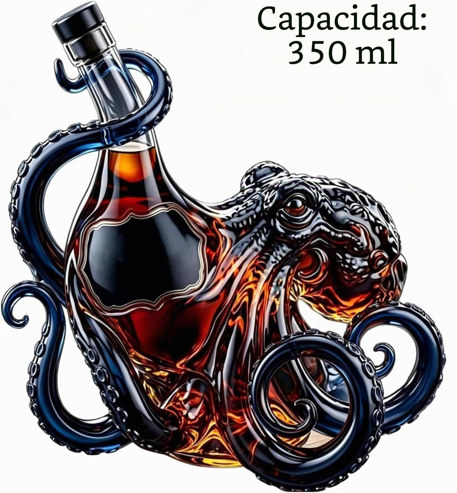 Decantador artístico de vidrio con forma de pulpo, botella de licor de vidrio de borosilicato de 350 ml, escultura decorativa de tentáculo de mar profundo en 3D, decoración única para el hogar, regalo