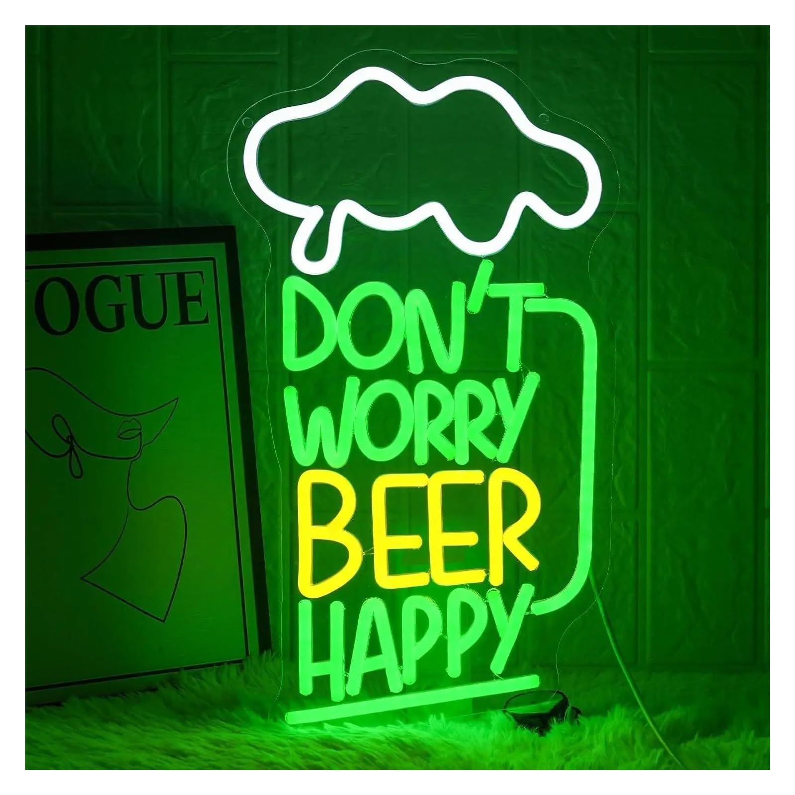 XENITE Hanging Art Neon Signs Don't Worry Beer Happy Neon Sign USB Dimmable for Man Cave Bar Home Party Club Room Decoration 42x23.7cm