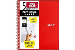 5-Subject Wide Ruled Notebook with Spiral Binding