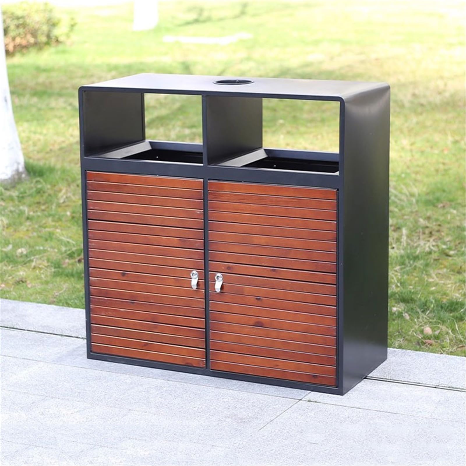 Papelera de Reciclaje Cubo de Basura al Aire Libre Contenedor de Basura de Acero con cenicero