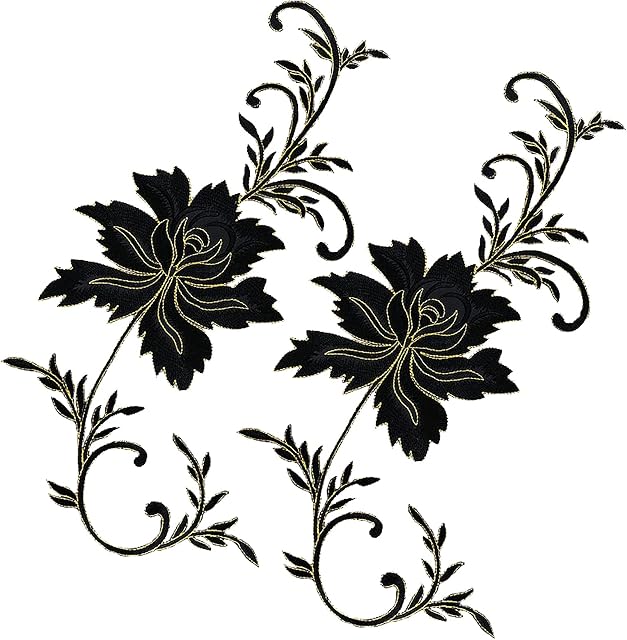 GORGECRAFT 2PCS Large Embroidered Iron On Patch Big Peony Flowers Embroidered Garment Appliques Patches DIY Floral Accessory for Wedding Prom Dress Clothes Sewing Craft Decoration(Black)