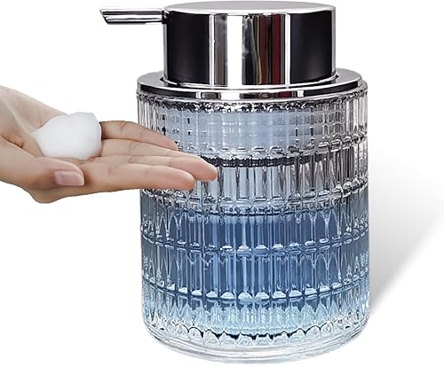 Dispensadores de jabón espumoso de manos de vidrio con bomba plateada dispensador de jabón de manos recargable para baño cocina (paquete de 1-D888)