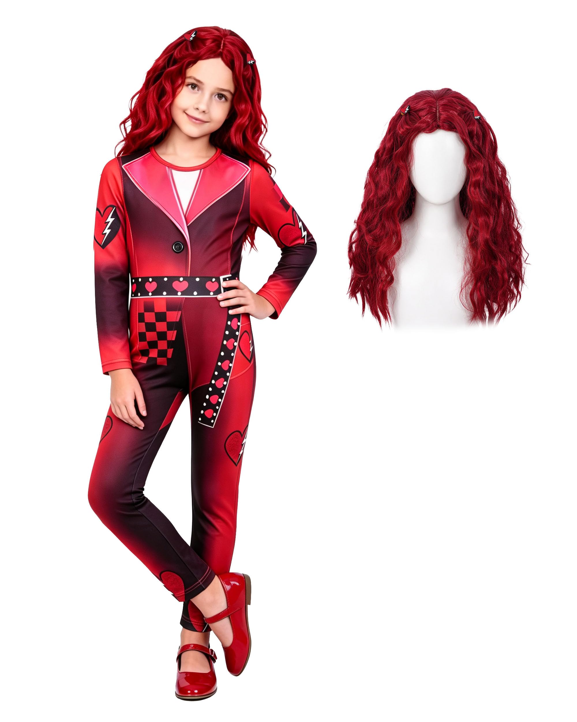 Red Wonderland Costume with Wig Girls Princess Dress for Kids 5-12 Years, Red-2-wig, 9-10 Years