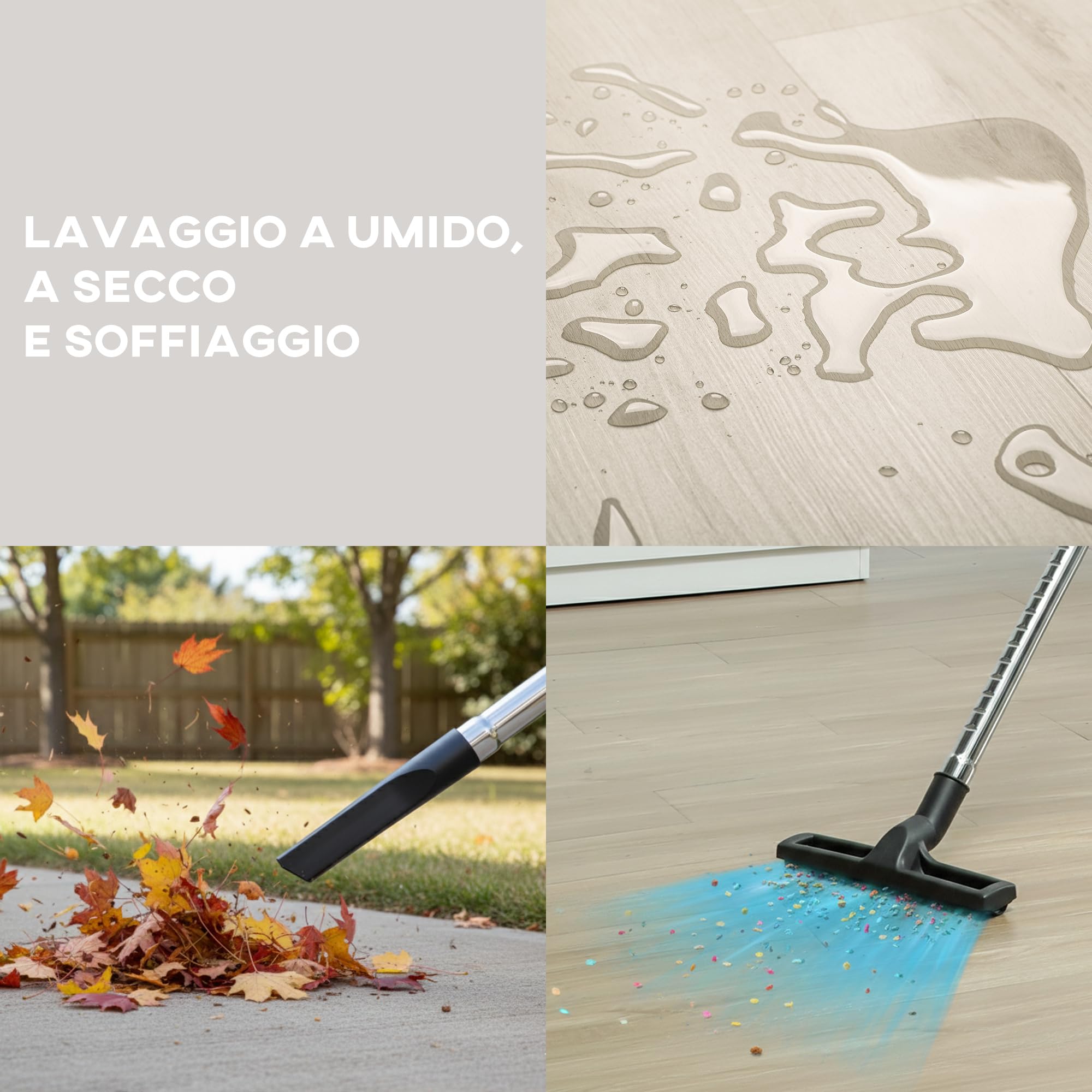 HOMCOM Aspirapolvere 3 in 1 da 1400W, 22kPa Aspirasolidi e Liquidi e Soffiatore, Bidone Aspiratutto da 30L in Acciaio Inox, Triplo Filtro con HEPA, Raggio di Pulizia 6m e Accessori, per Casa, Garage
