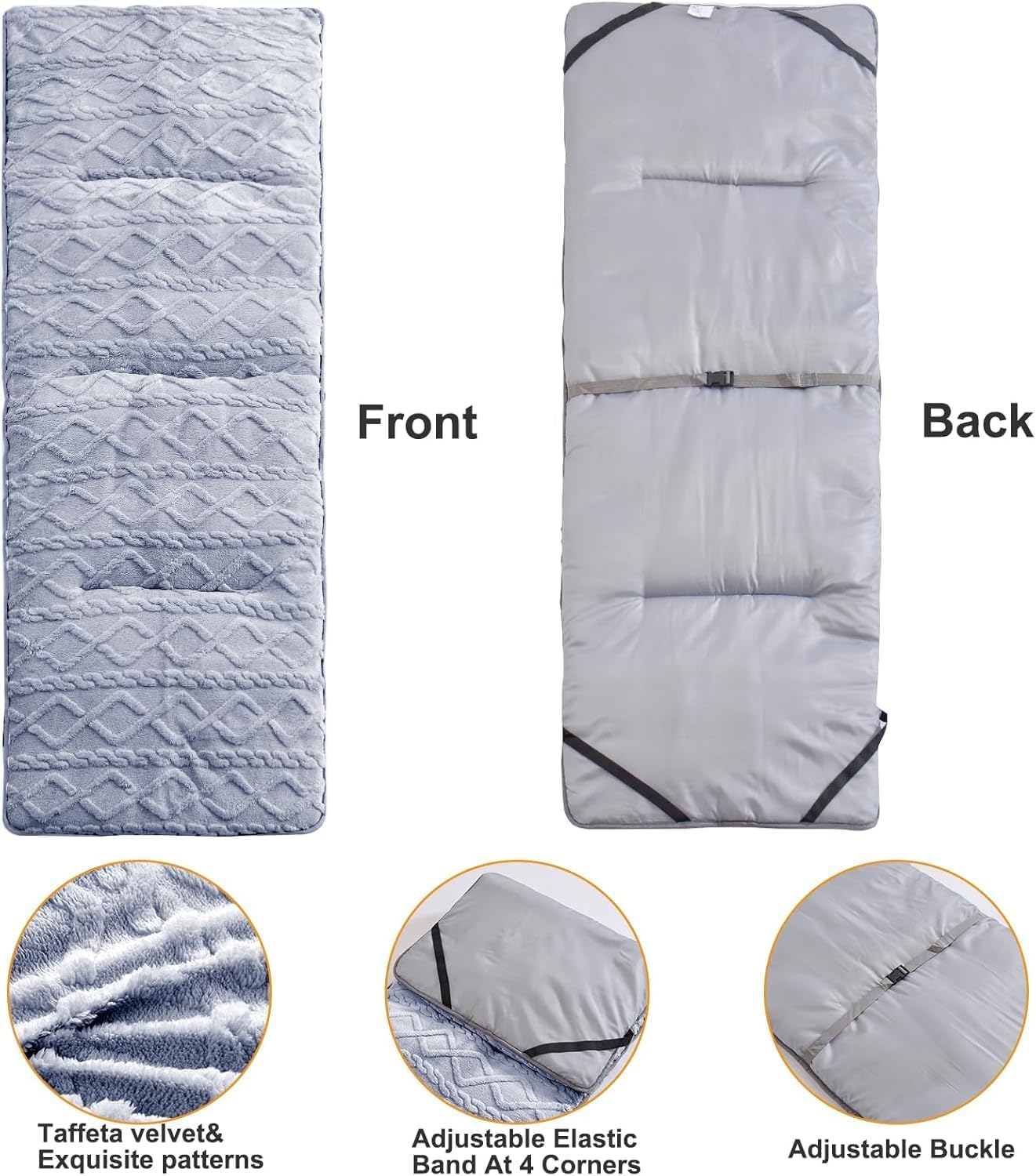 Folding Camping Cot Pad - Portable & Comfortable Outdoor Sleeping Mat with Elastic Strap, Lightweight Waterproof Bottom Mattress Pad