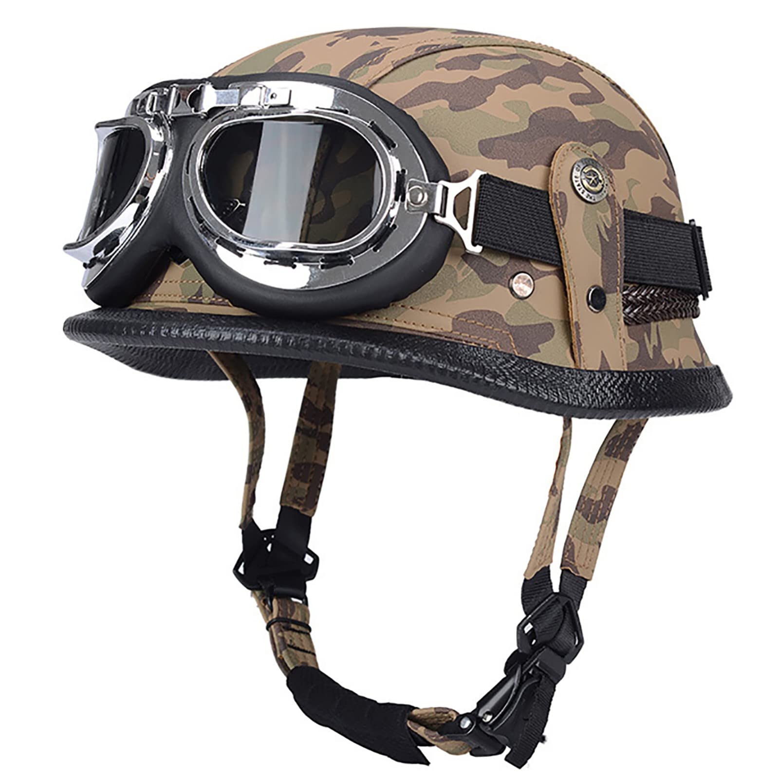 kaski motocyklowe, Kask z goglami, certyfikowany przez ECE, niemiecki, pół twarzy, bezpieczny, ochronny, kask pilota skutera, A, XXL = 61-62 cm
