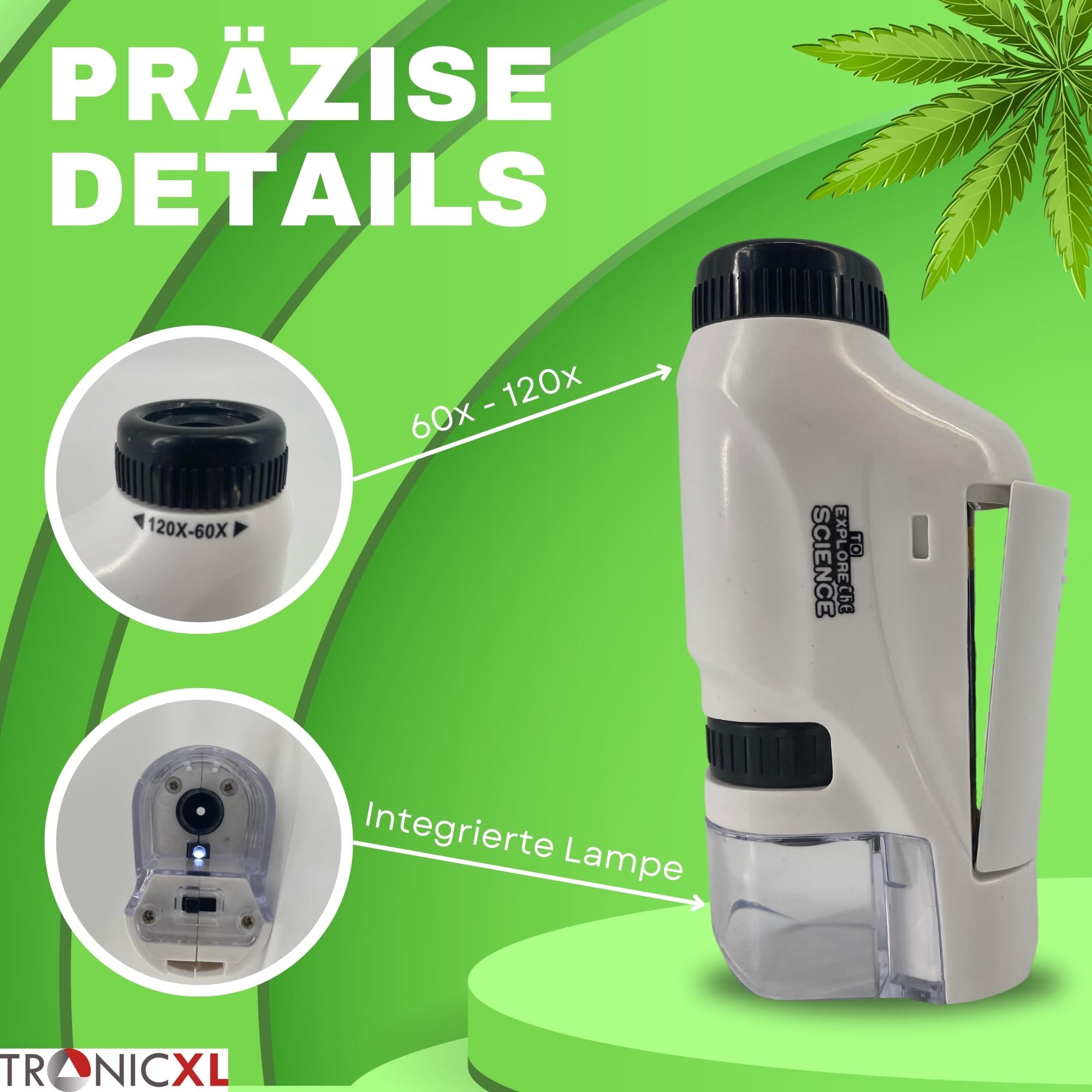 TronicXL Microscopio de bolsillo Grow 60x - 120x Lupa Microscopio para Tricomas Cosecha Accesorios para Growbox Grower Cosecha Ayudante Examen Medidor Plagas Setas