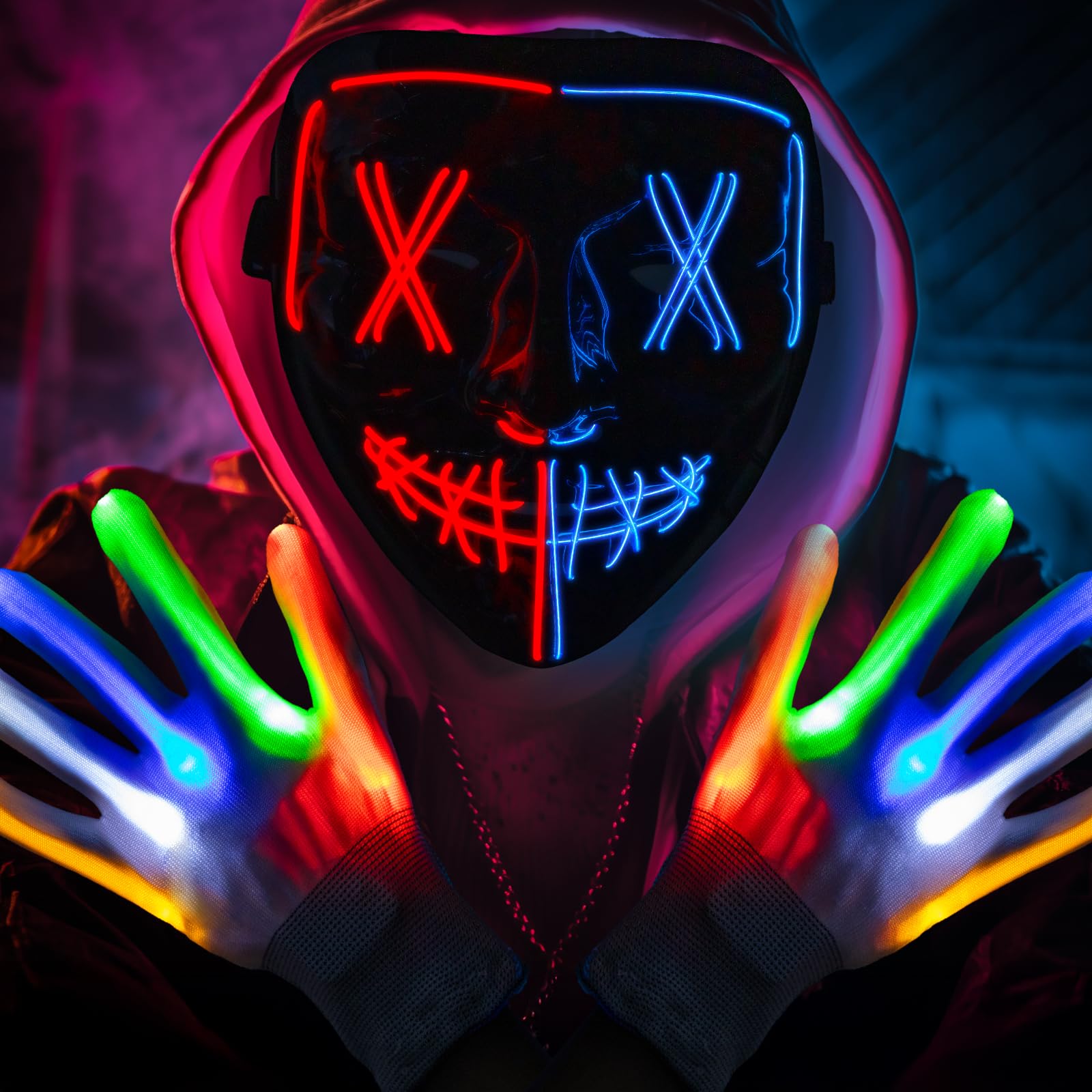 Wudyfei Halloween LED Purge Mask, Glow Gloves, Halloween Masks