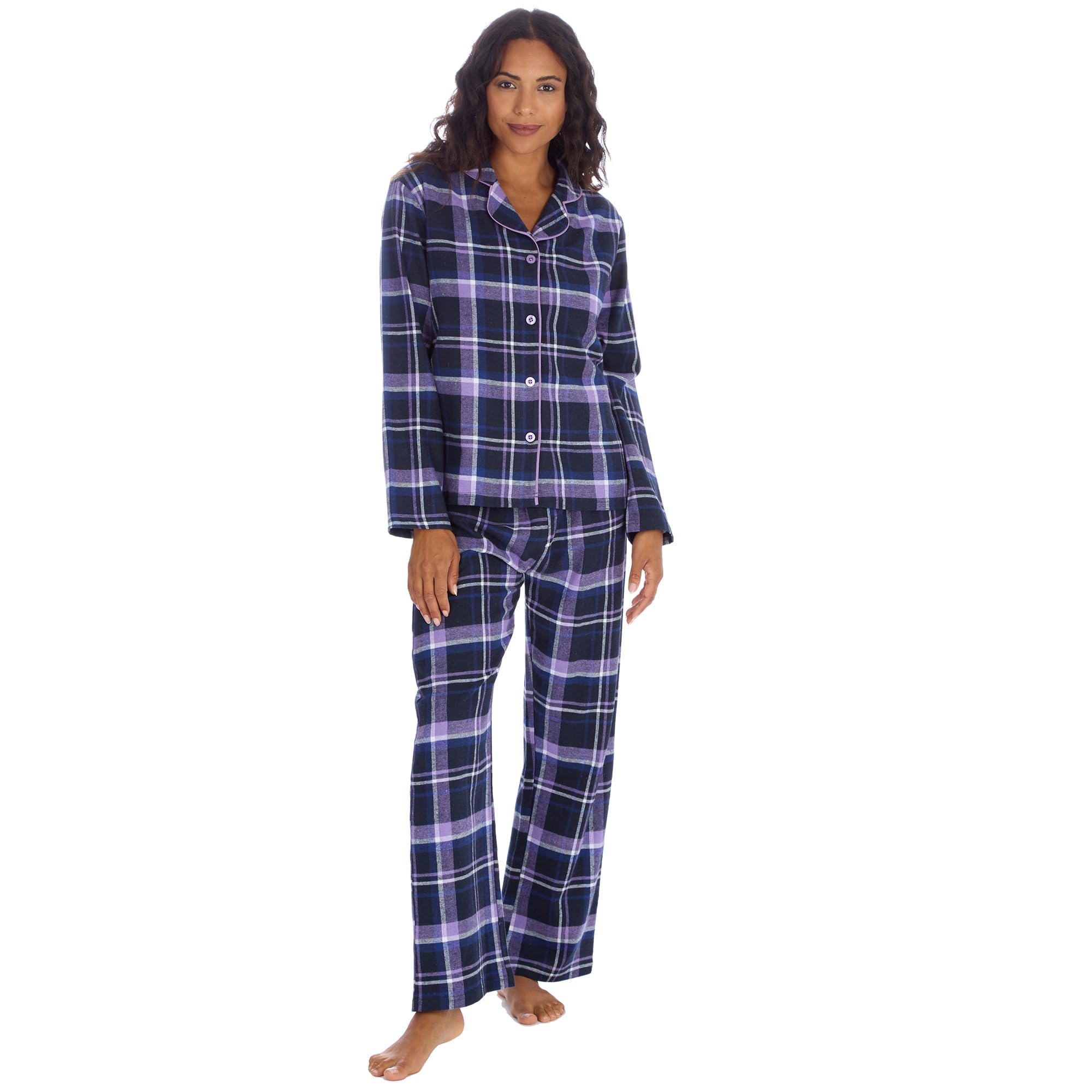 INSIGNIA Ladies Button Up Cotton Blend Flannel Traditional Pyjamas