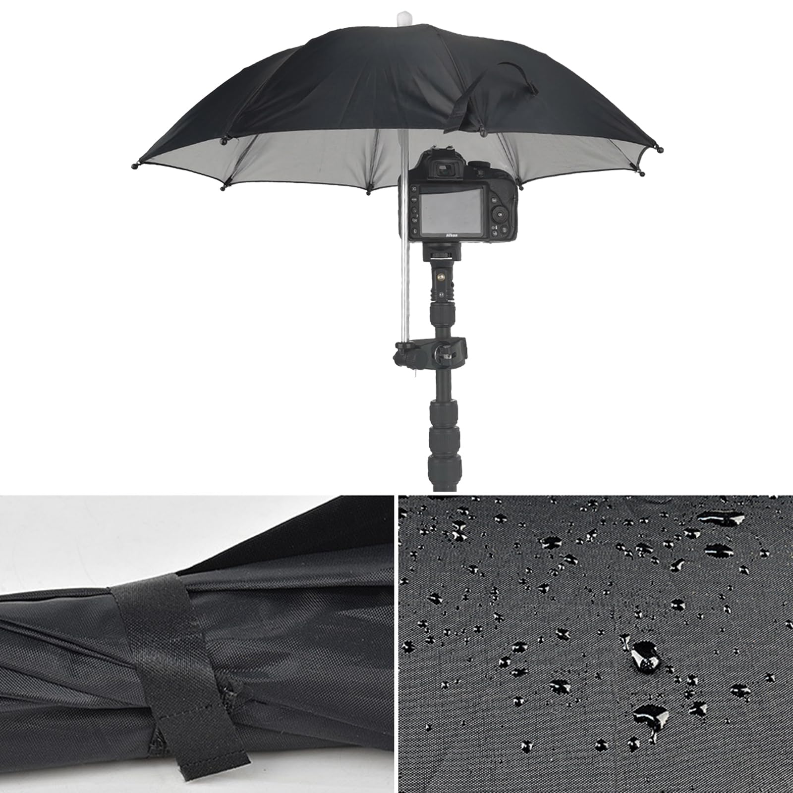 Ombrello per fotocamera SLR da 50 cm, ombrello regolabile per fotografia di pioggia e sole, per esterni (nero)