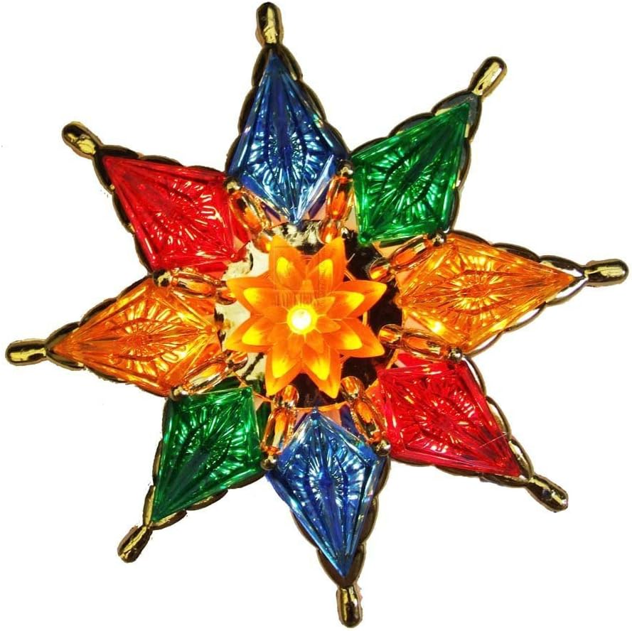 Kurt S. Adler 10-Light 8-Point Star Christmas Tree Topper with Gold Framed Waterlily