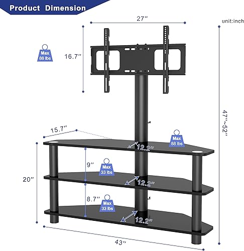 Miniatura 4 de Meihua Soporte de TV con soporte, centro de entretenimiento consola de soporte de TV con soporte giratorio para 32 a 65 pulgadas, soporte de
