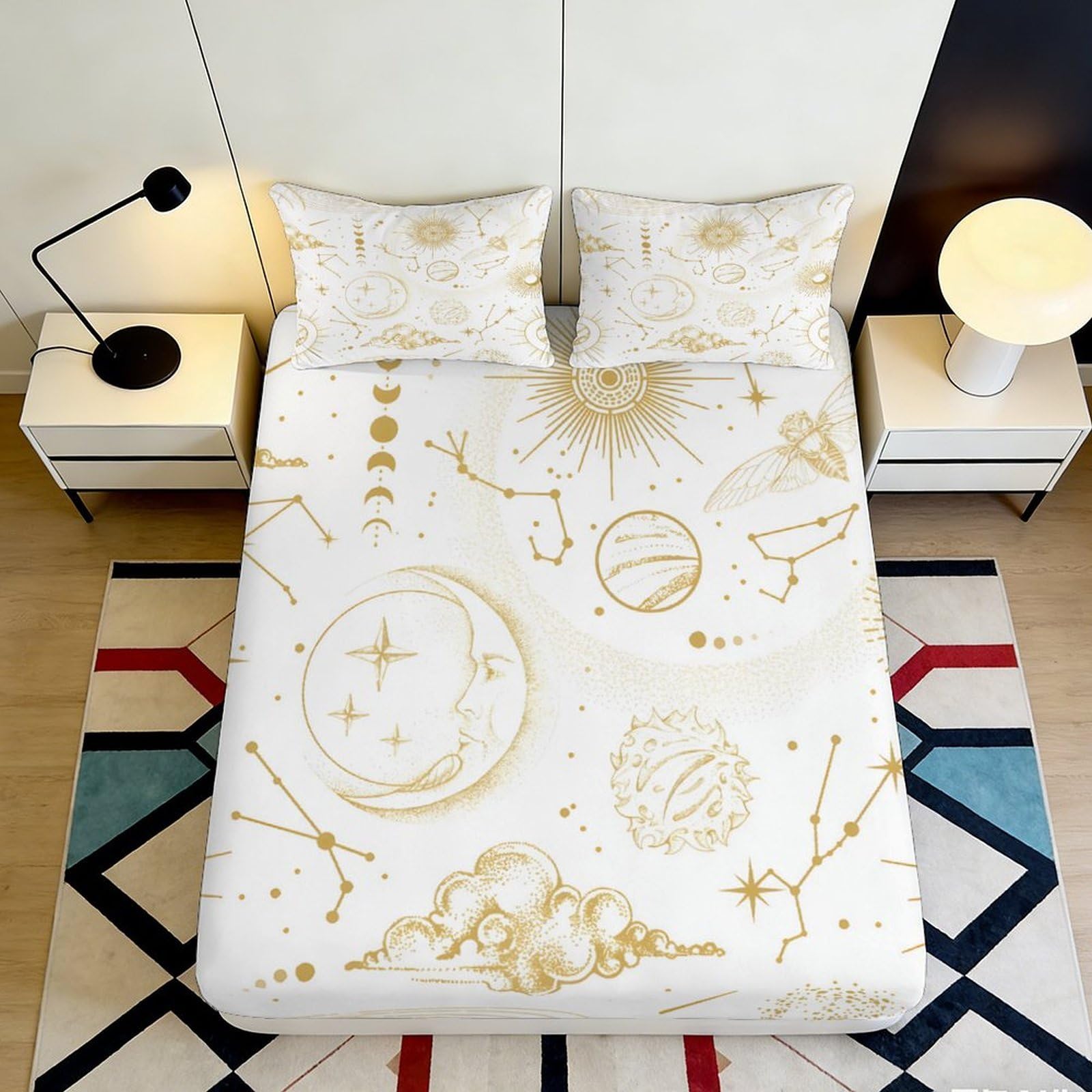 Pnayamiorkfel Style-9 3D Printed Celestial Moon Star Fitted Sheet Microfiber Soft Breathable Sun Constellation Bed Cover For Bedroom Dorm Mattress Decor 90X200x25cm