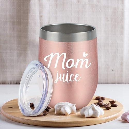 Miniatura 6 de Supkiir Mom Juice - Vaso de vino de 12 onzas, doble pared aislada al vacío con tapa, taza de acero inoxidable para vino, café, cócteles, perfecto