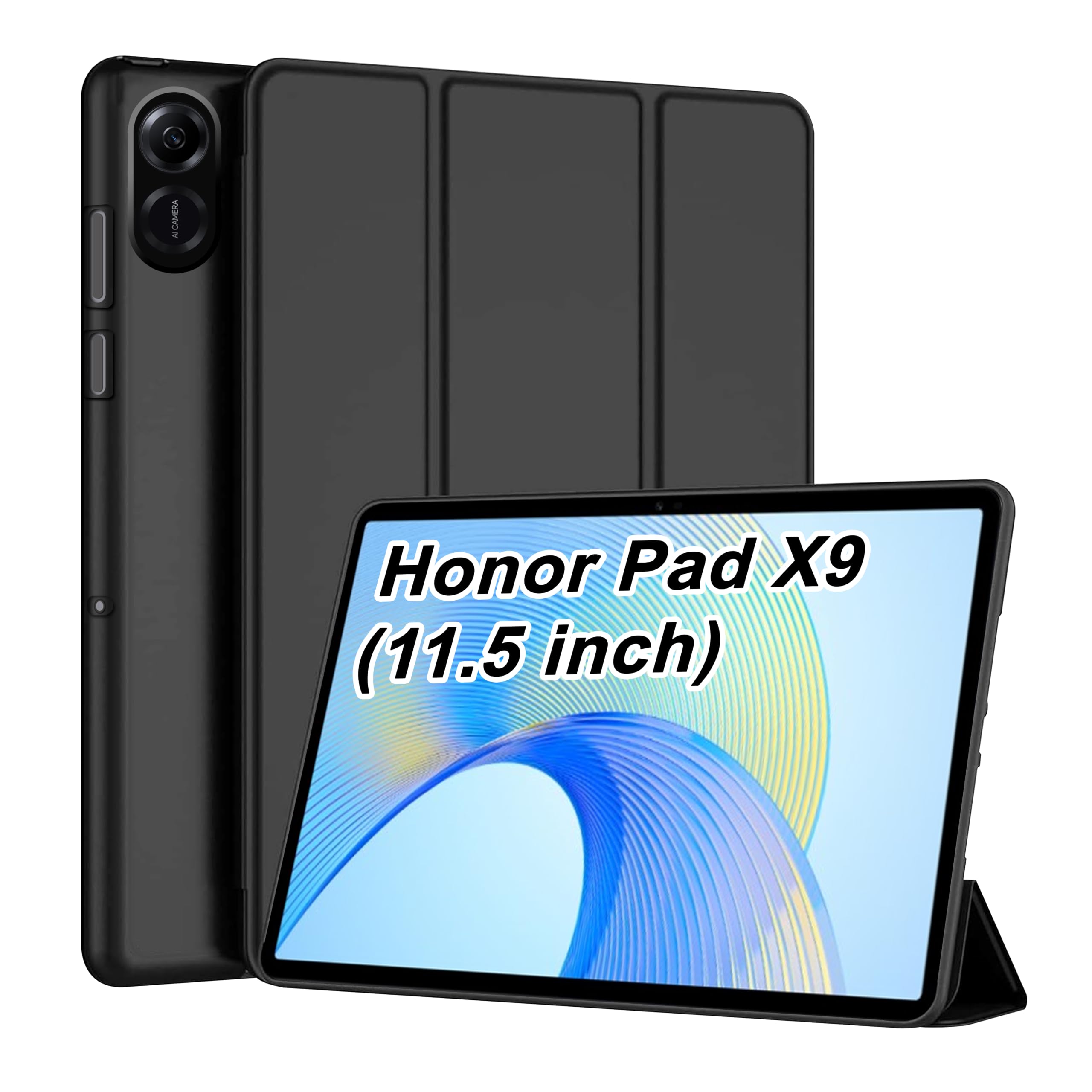 CEDO Tri-Fold Honor Pad X9 (11.5 inch) Smart Case Flip Cover with 2 Viewing Angles Stand | Leather Finish | Heat Dissipation Auto Wake-Up/Sleep Mode TPU Backcover (Black)-image-21