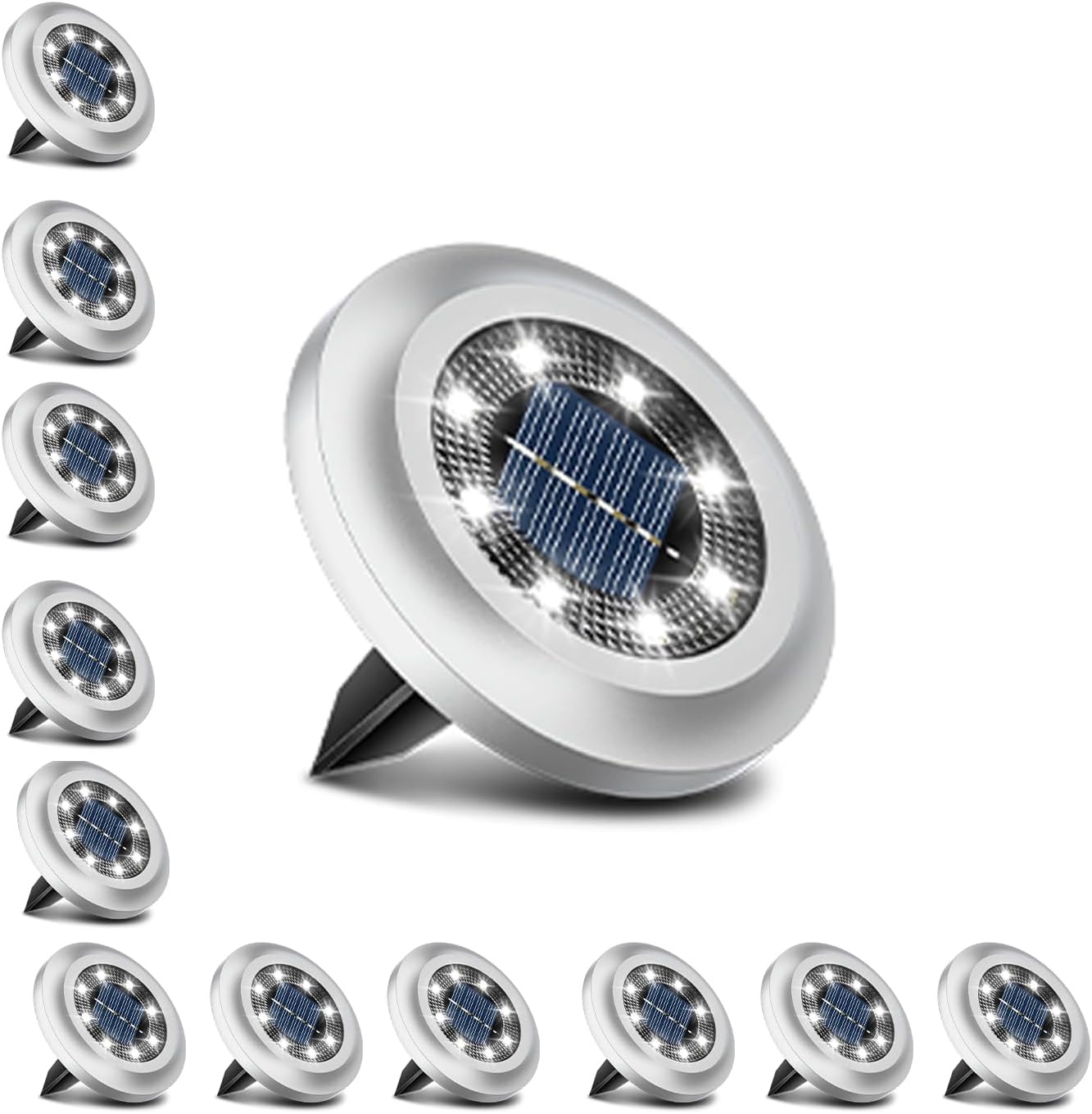 Torchtree 2023 Upgraded Solar Outdoor Garden Lights, Ground Disk Decking Solar Powered for Lawn Pathway Yard Landscape Walkway (12 Pack Bright White)