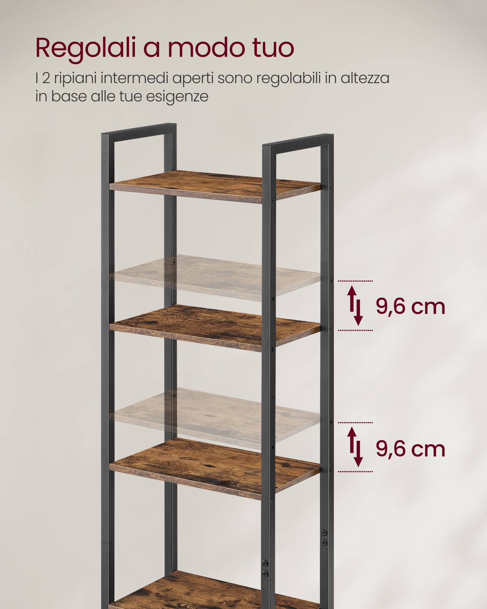 VASAGLE Libreria Scaffale a 6 Ripiani, Libreria Verticale con Anta, Struttura in Metallo, Ripiani Regolabili, 24 x 40 x 159,5 cm, Salotto Camera da Letto, Marrone Vintage e Nero Inchiostro LLS132K01