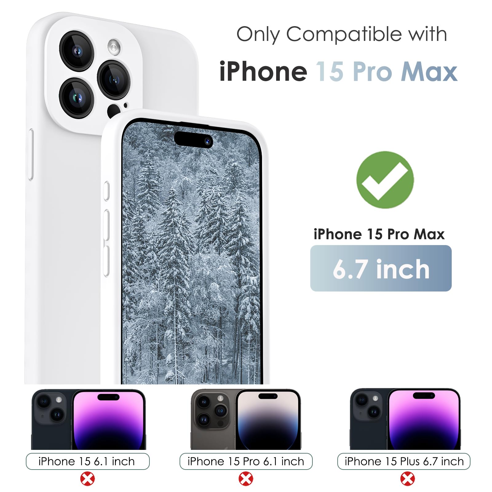 CALOOP Slim-Fit for iPhone 15 Pro Max Case,Skin Soft Liquid Silicone,Sturdy Hard Frame Shockproof Cover with Anti-Scratch Microfiber Lining,Full Protection for Screen and Lens,6.7 inch(White) - Image 2