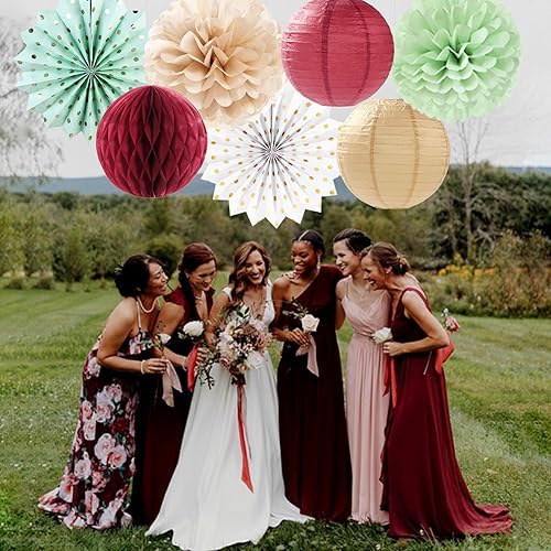 Miniatura 39 de Decoraciones de fiesta de otoño de melocotón beige y naranja, 14 faroles de papel, 14 piezas de otoño de cosecha de Acción de Gracias, cumpleaños