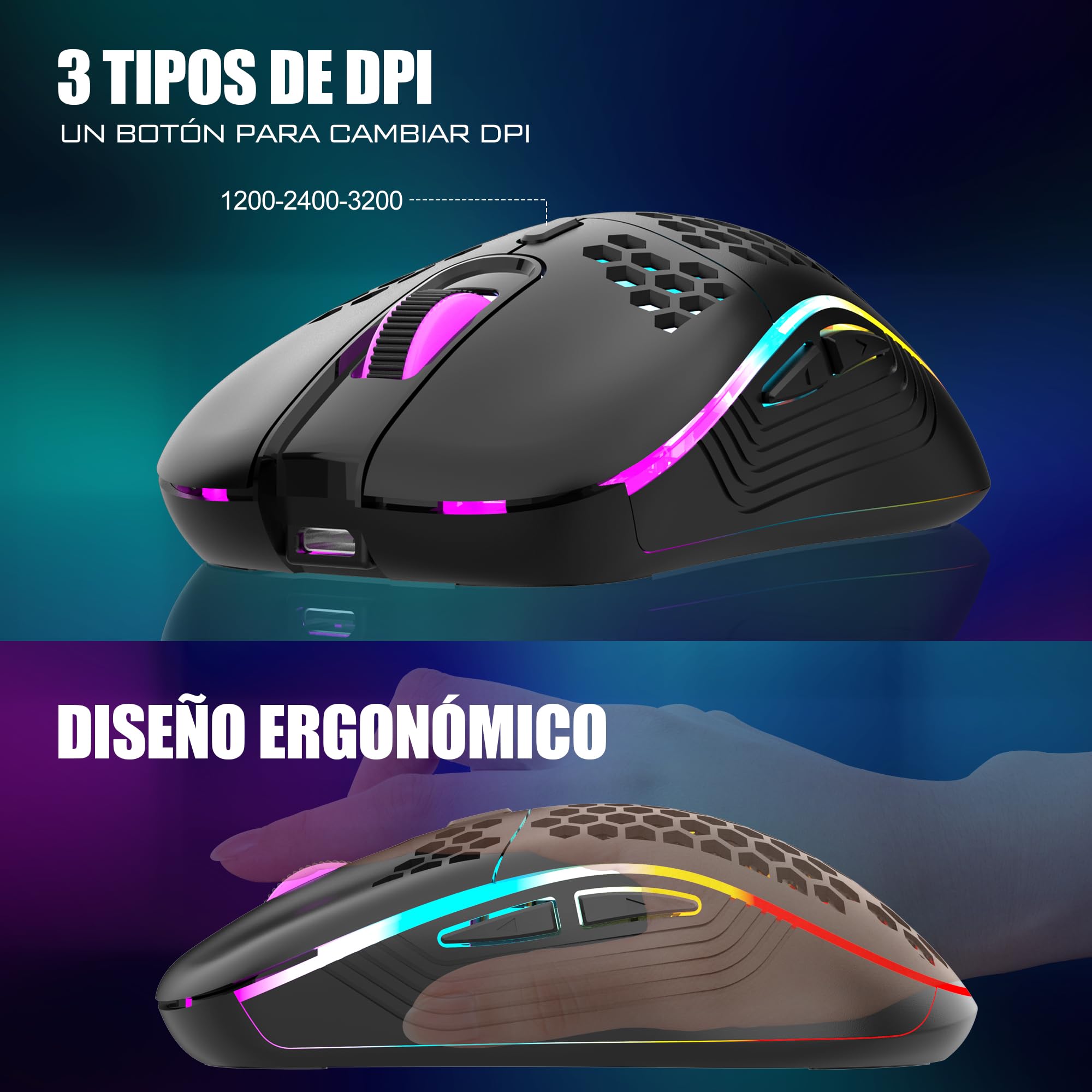 RedThunder Teclado Mecánico Inalámbrico Gaming 60%,Retroiluminación RGB Dinámica,Ratón Celular Ligero de 3200 dpi,Teclado Ultra-Compacto 62 Teclas Anti-ghosting,Disposición QWERTY ES,para PC/PS5/Xbox