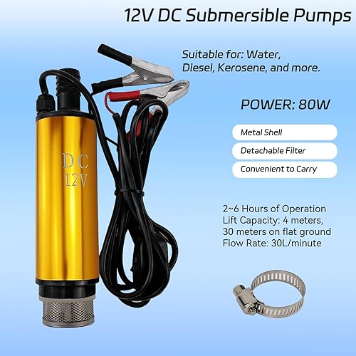 Miniatura 2 de Bomba de agua DC 12V 80W Bomba de agua 8A Bomba de transferencia de líquido de transferencia de combustible diésel para diésel, aceite, combustible