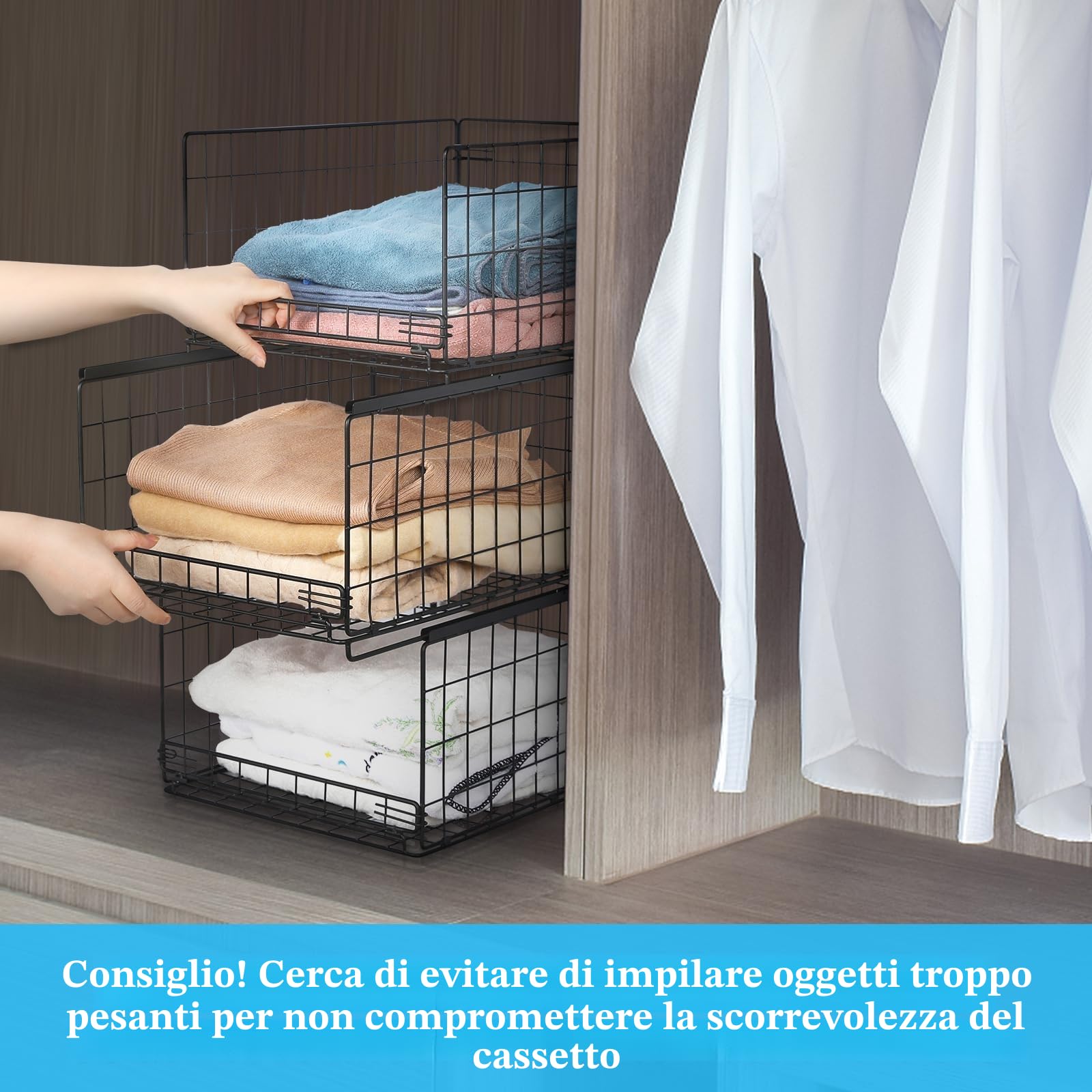 Set di 3/4 Organizer Armadio Impilabili Pieghevoli Interno Scatole Divisori Ripiani Acciaio Inossidabile Scomparti per Armadio Scatole Impilabili per Armadio Organizer per Armadio Interno