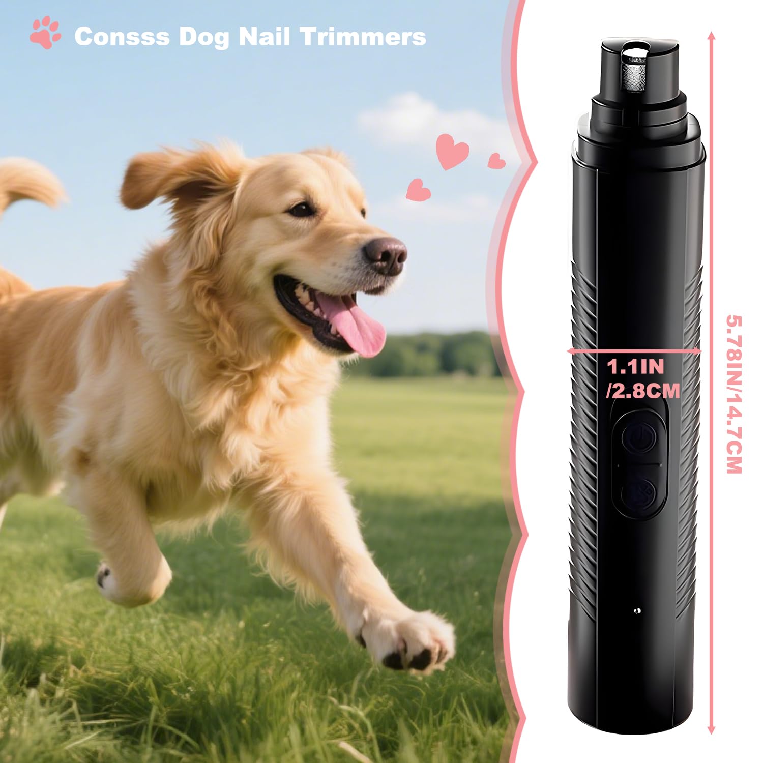 Dog Nail Grinder Quiet, Easy to Use Pet Nail Grinder with Led Lights, 7500 RPM Dog Nail Clippers for Large Dogs Medium Small Dogs & Cats, Continuous 3-Hour Battery Life - image 8
