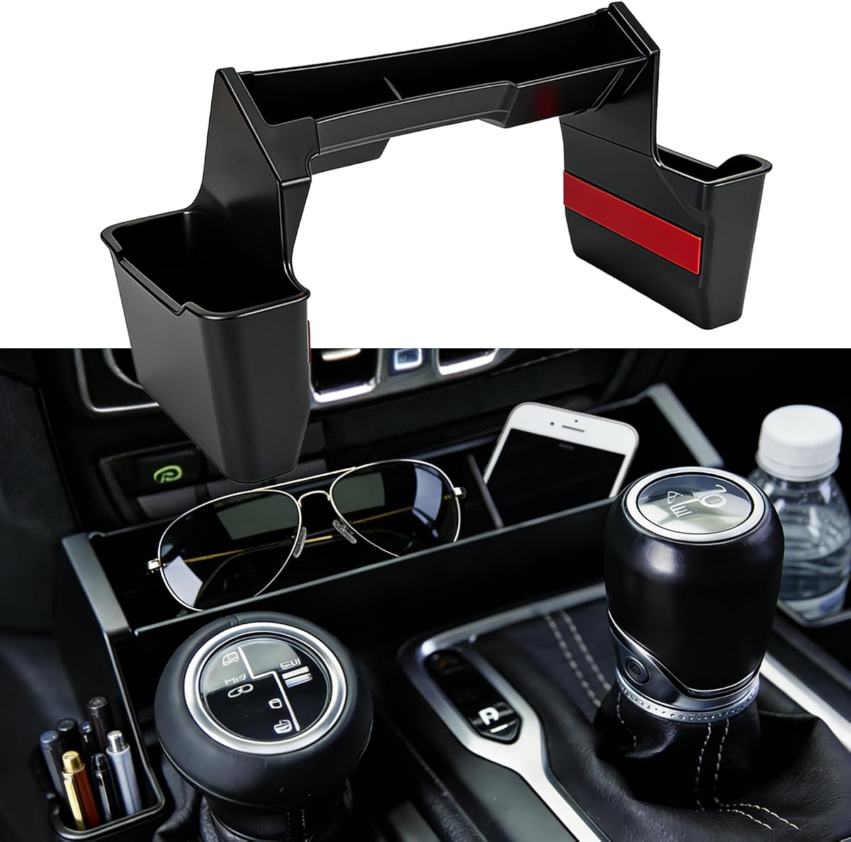 Zihvfzu Gear Shift Organizer for Jeep Wrangler JL/JLU 4xe, Gladiator JT | Fits Jeep Wrangler JL/JLU 4xe 2018-2026 and Gladiator JT 2020-2026; adds convenient storage beside the gear shifter.