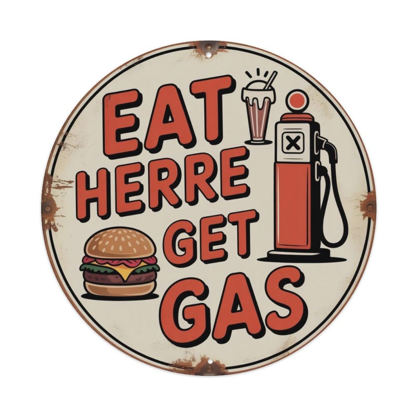 Eat Here Get Gas Retro Diner Metal Tin Sign Plaque