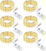 btfarm 6 Pack Fairy Lights Battery Operated with Timer, 2M 20 LED Mini String Lights Waterproof, 3 Modes Silver Wire Small Fairy Light for Jars Bottle Vases Christmas Table Decoration, Warm White