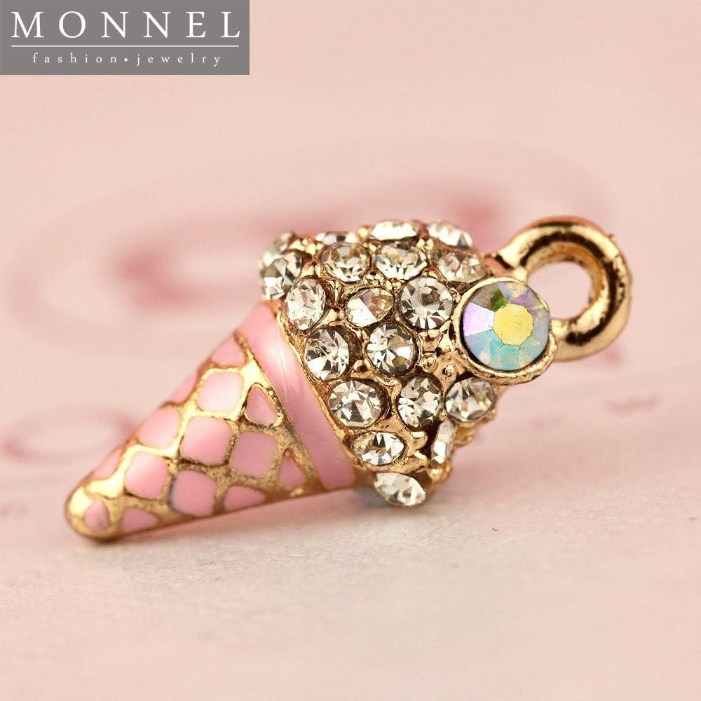 NC046 Cute New Crystal Pink Ice Cream Charm Pendant Necklace, Standard - Image 2