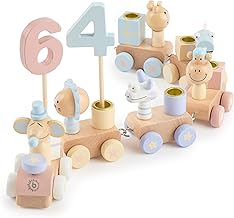 Bieco Wooden Birthday Train Candy Look 0-99 Years Wooden Number Train 28 Pieces Length Approximately 48 cm Candles Birthday Train Wooden Train Children's Birthday Train Wooden Birthday Candles Numbers Wooden Train