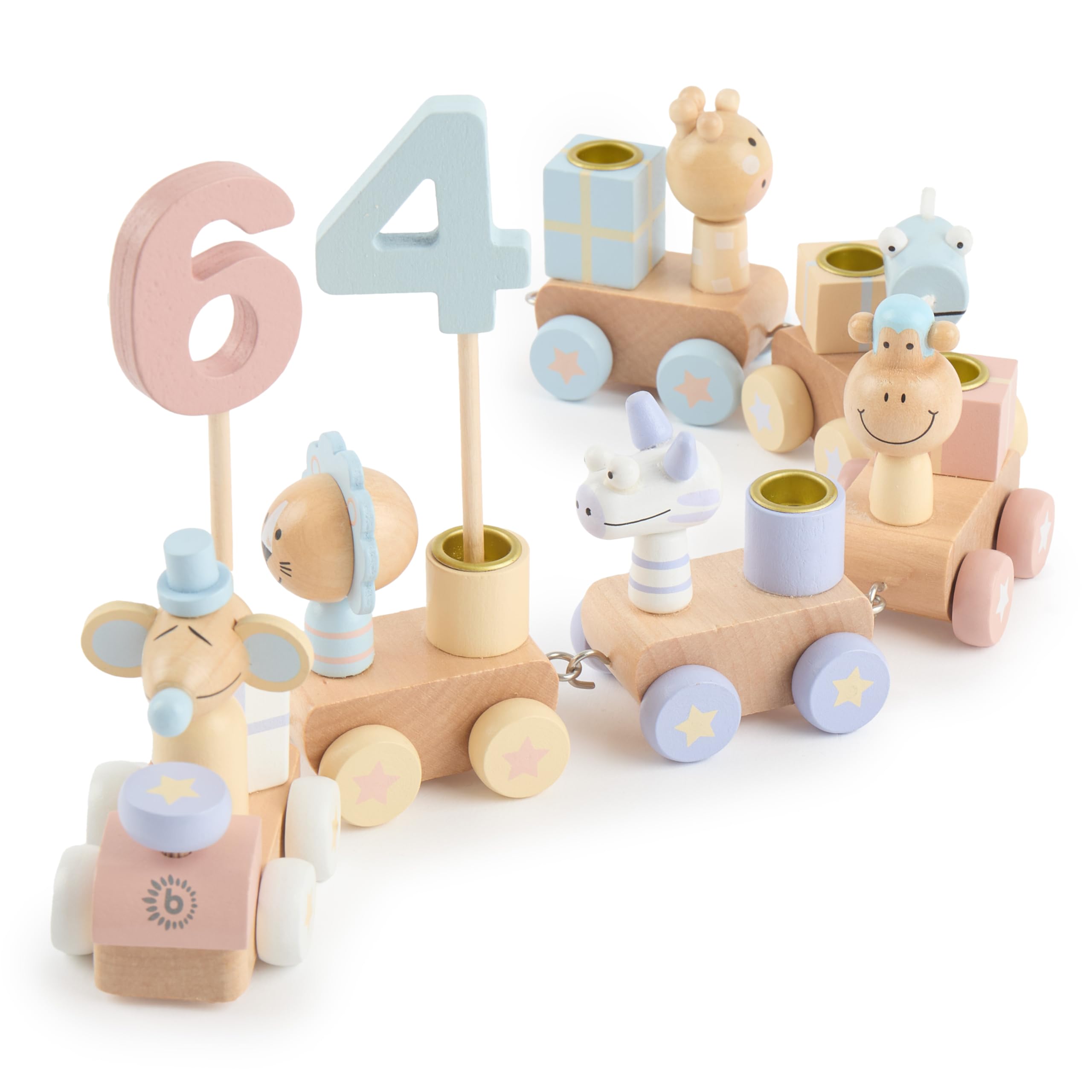 Bieco Geburtstagszug Holz - Candy Look 0-99 Jahre mit 6 Kerzen - Tischdeko Kindergeburtstag Kerzen Geburtstag Zug Geburtstagszug Mädchen Geburtstagskranz Geburtstagskerzen Zug Geburtstagsring Deko