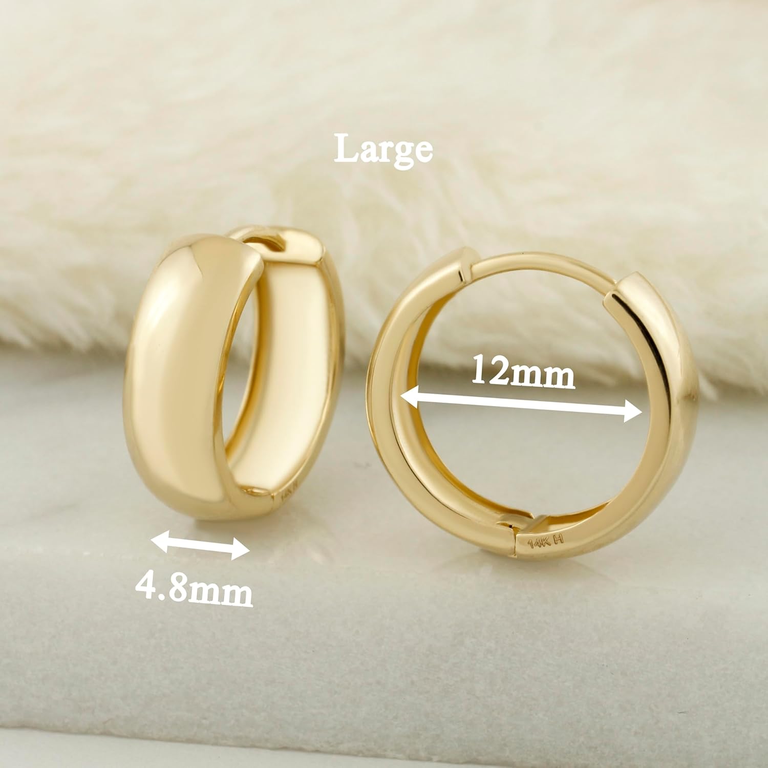14k Solid Gold Huggie Earrings, Simple Hoops, Plain Huggies, Real Earrings for Women - Image 2