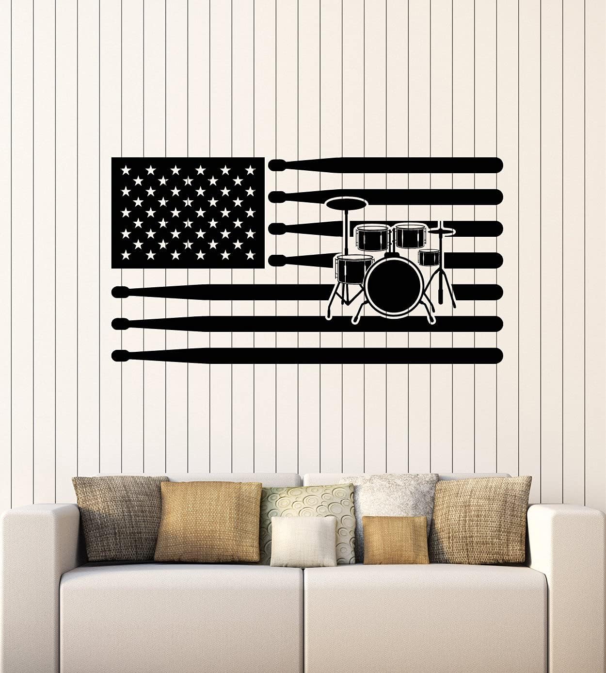 WallStickers4ever Vinyl Wall Decal Drums Music Musician Musical Flag of America Stickers Mural Large Decor (g6025) Black