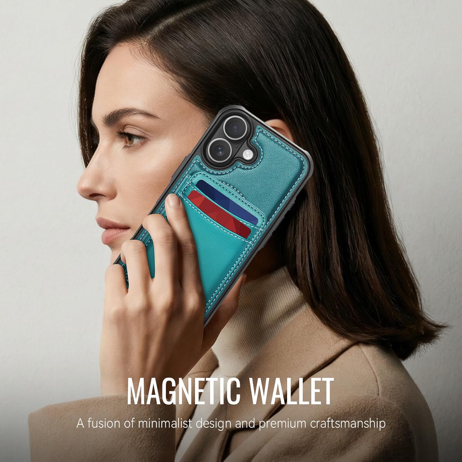 for iPhone 17 Wallet Case Compatible with Magsafe, Magnetic RFID Blocking Card Holder Kickstand 2 in 1 Detachable Case for iPhone 17 6.3", Bluish Green - Image 7