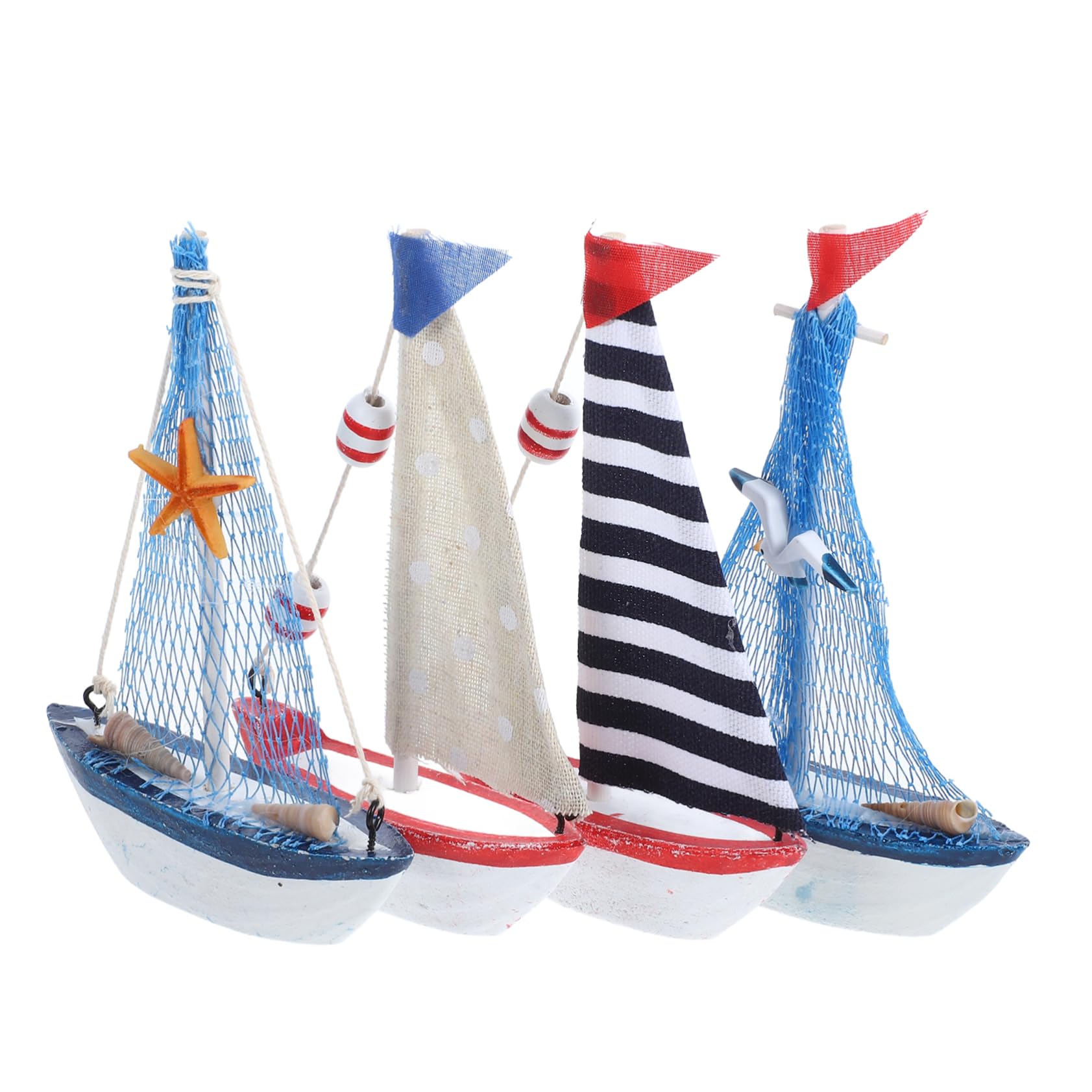 Mobestech 4Pcs Mini Sailboat Model Home Decor Mediterranean Style Tabletop Decoration Lifelike Nautical Ornament for Office Bedroom and Party Random Design