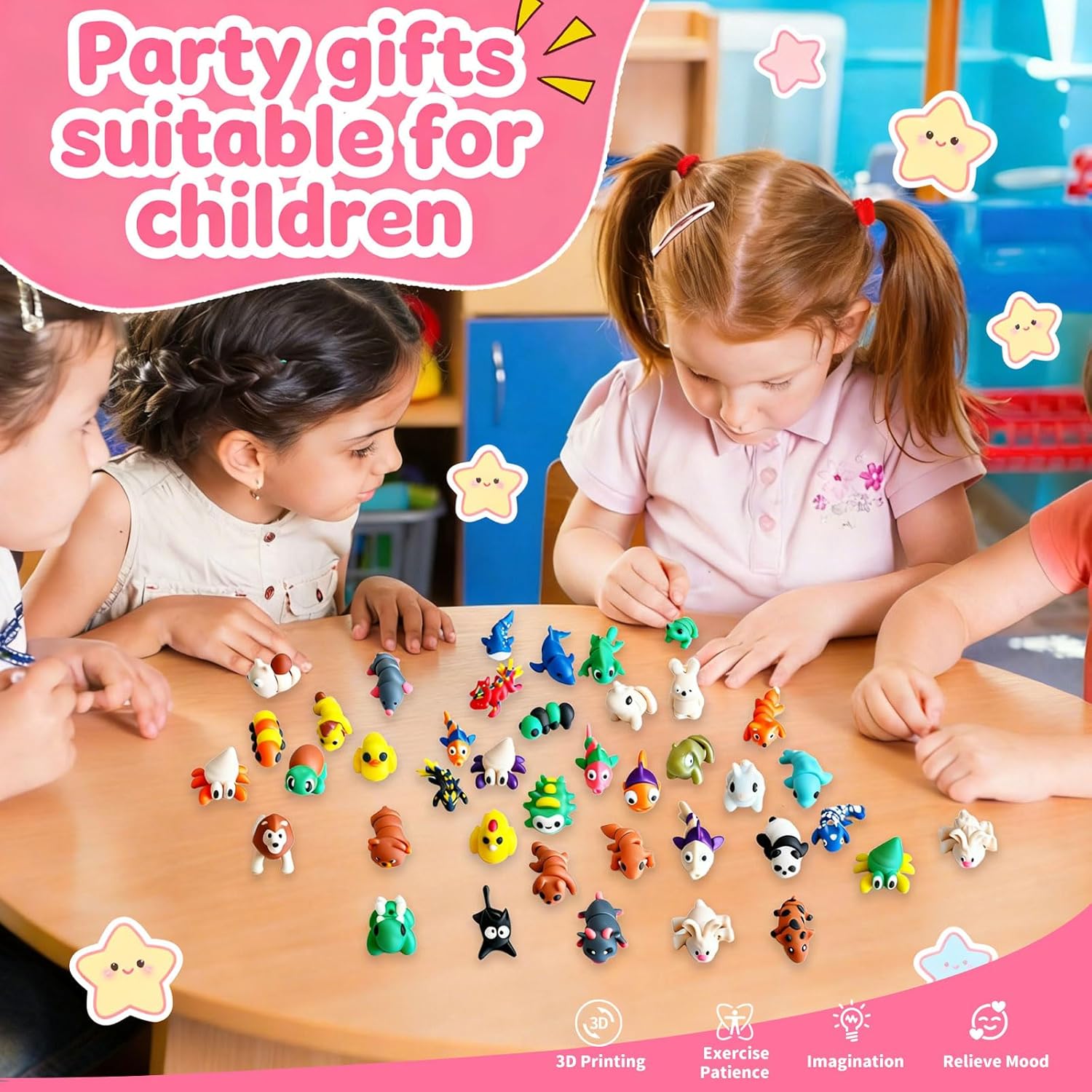 SHULI 48 Pack 3D Printed Animal Set, Fidget Sensory Toys for Kids & Adults, Eco-Friendly PLA Mini Figurines, Easter Basket Stuffers & Party Favors for Classroom Rewards