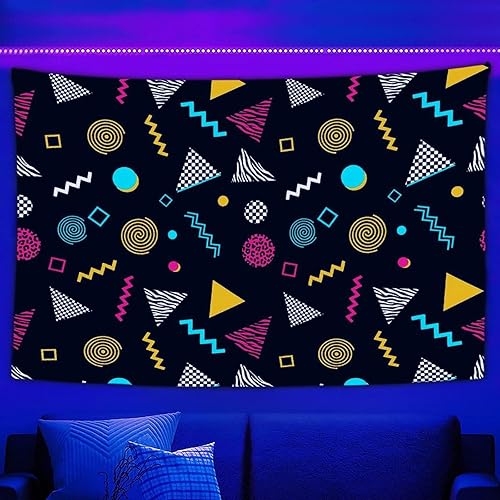 Miniatura 2 de MZERSE Tapiz estético de luz negra para dormitorio, tapiz trippy reactivo a los rayos UV, geométrico a cuadros, estampado de leopardo, cebra, tigre