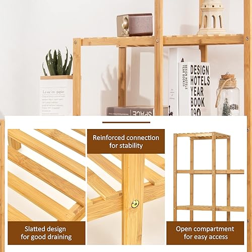 Miniatura 8 de COSTWAY Estante de bambú para baño, soporte multifuncional de bambú de 5 niveles, estante organizador de almacenamiento, soporte de exhibición de