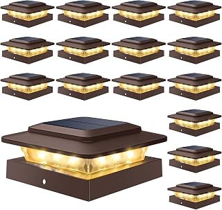 kolpop Solar Post Cap Lights 18 Pack, 3 Lighting Modes& 2 Level Brightness | IP65 Waterproof, 16 LED Brown Fence Deck Post Lights Solar Powered for 3.5×3.5/4×4/4.5×4.5/5×5 Wood/Vinyl Posts