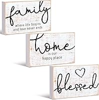 Jetec 3PCS Rustic Farmhouse Wood Signs - Blessed Family Home Decor Plaques for Kitchen Bedroom Table Shelf (Retro, 4.25x2.76in)