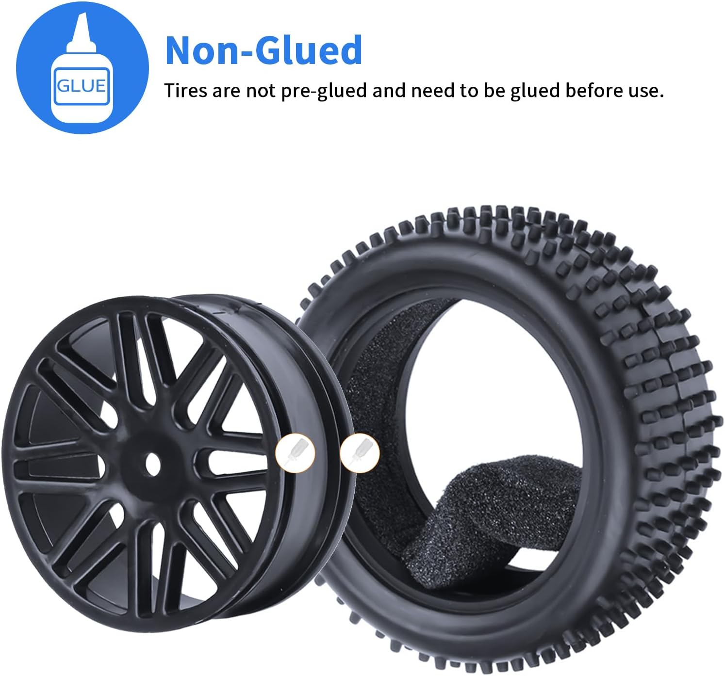 4x 1/10 Off-Road Buggy Tires & Wheels (12mm Hex)