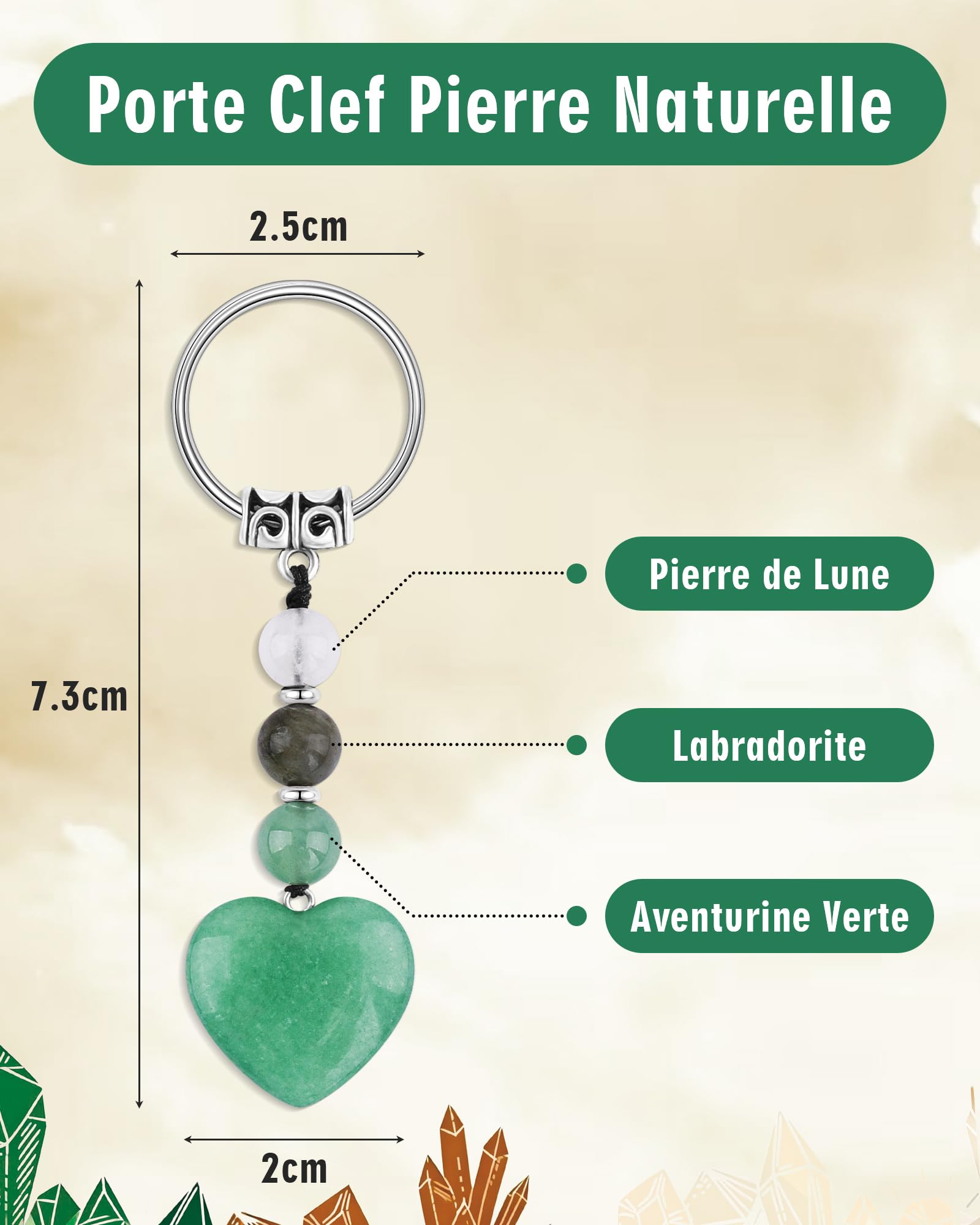 Seyaa Idée Cadeau pour Femme, Petit Cadeau pour Soeur Meilleure Amie Maman Collègue Marraine, pour Noël Anniversaire Retraite Pendaison de Crémaillère, Porte Clef Coeur Pierre Naturelle Bijoux de Sac - 2