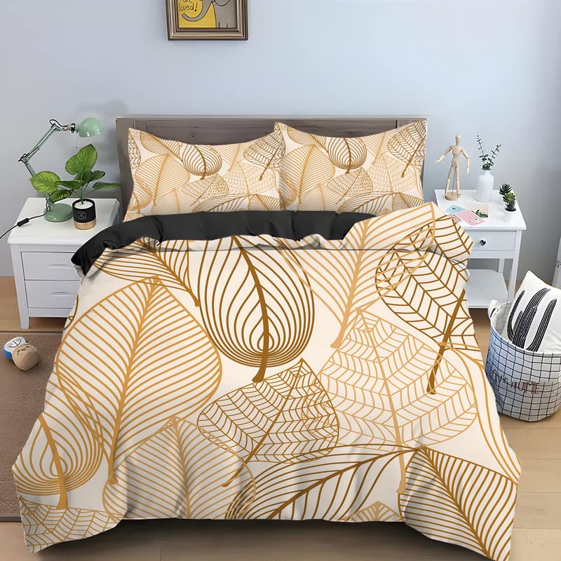 Housse de couette 240 x 260 feuilles d'or anti-pli en microfibre confortable