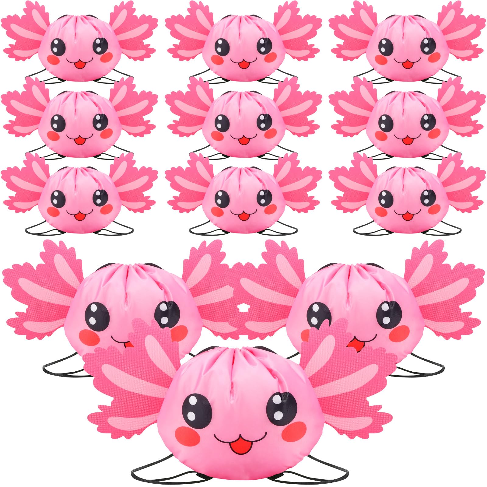 Amylove 12 Pcs Axolotl Party Favors Drawstring Gift Bags Bulk 15 x 10 Inch Cute Axolotl Goodie Bags Treat Candy Backpacks for Amphibians Themed Birthday Baby Shower Party Supplies (Pink)