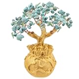 mookaitedecor Howlite Turquoise Crystal Money Tree with Golden Money Bag Base for Wealth Luck, Feng Shui Tree Bonsai Ornament Office & Home Decoration