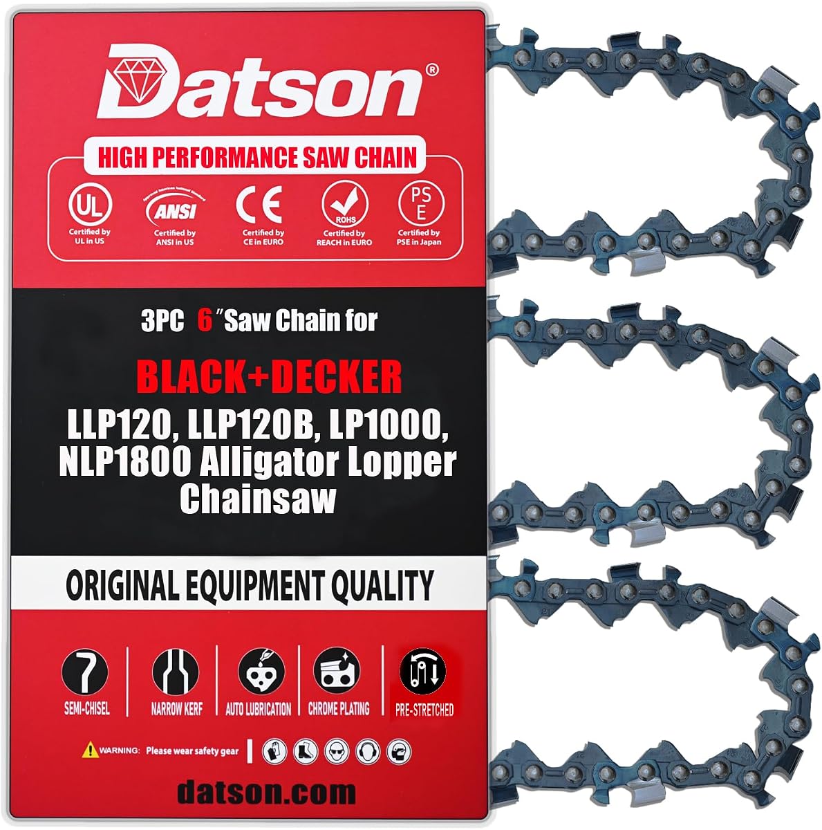 Cadena de motosierra de 6 pulgadas para motosierra de corte de cocodrilo BLACK+DECKER LLP120, LLP120B, LP1000, NLP1800 (3 cadenas) - Semi cincel