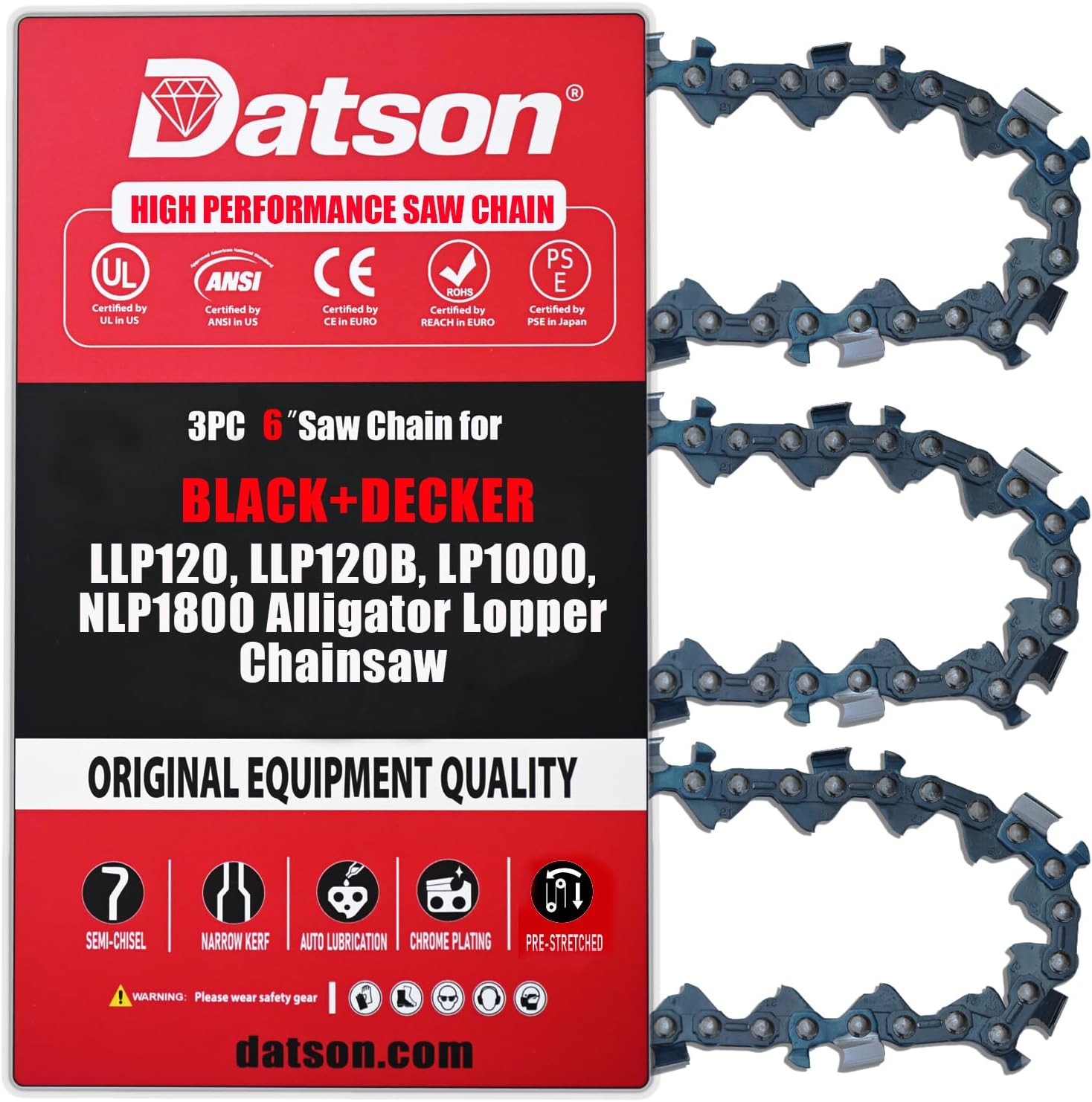 6 Inch Chainsaw Chain, Replacement Chain for BLACK+DECKER Alligator Lopper LLP120, LLP120B, LP1000, NLP1800 Chain Saw