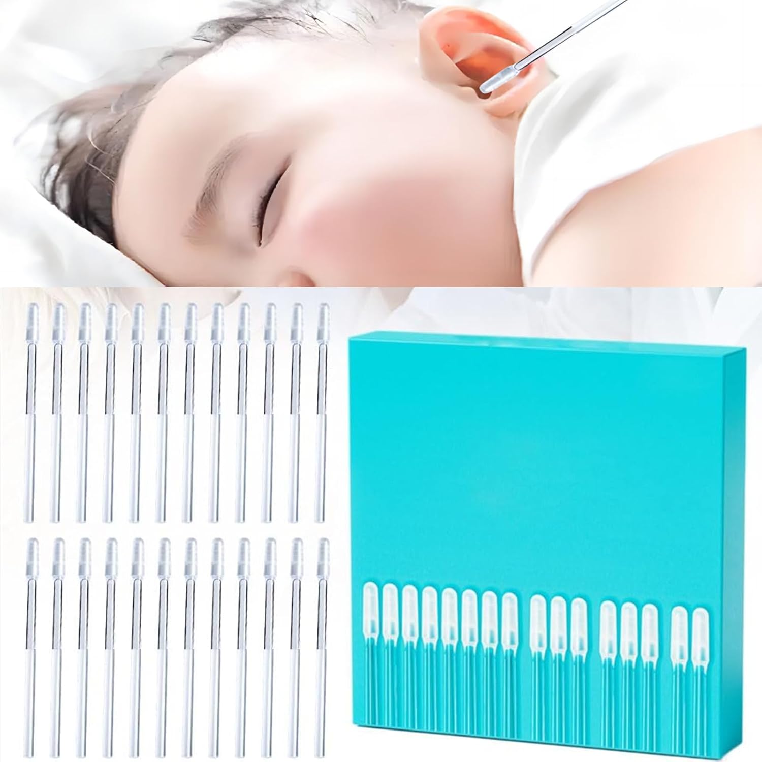 New Reusable Sticky Soft Head Ear Swabs, Adhesive Ear Wax Removal Tools, Ear Cleaning Tools Ear Curette for Kids & Adults (24PCS, L)